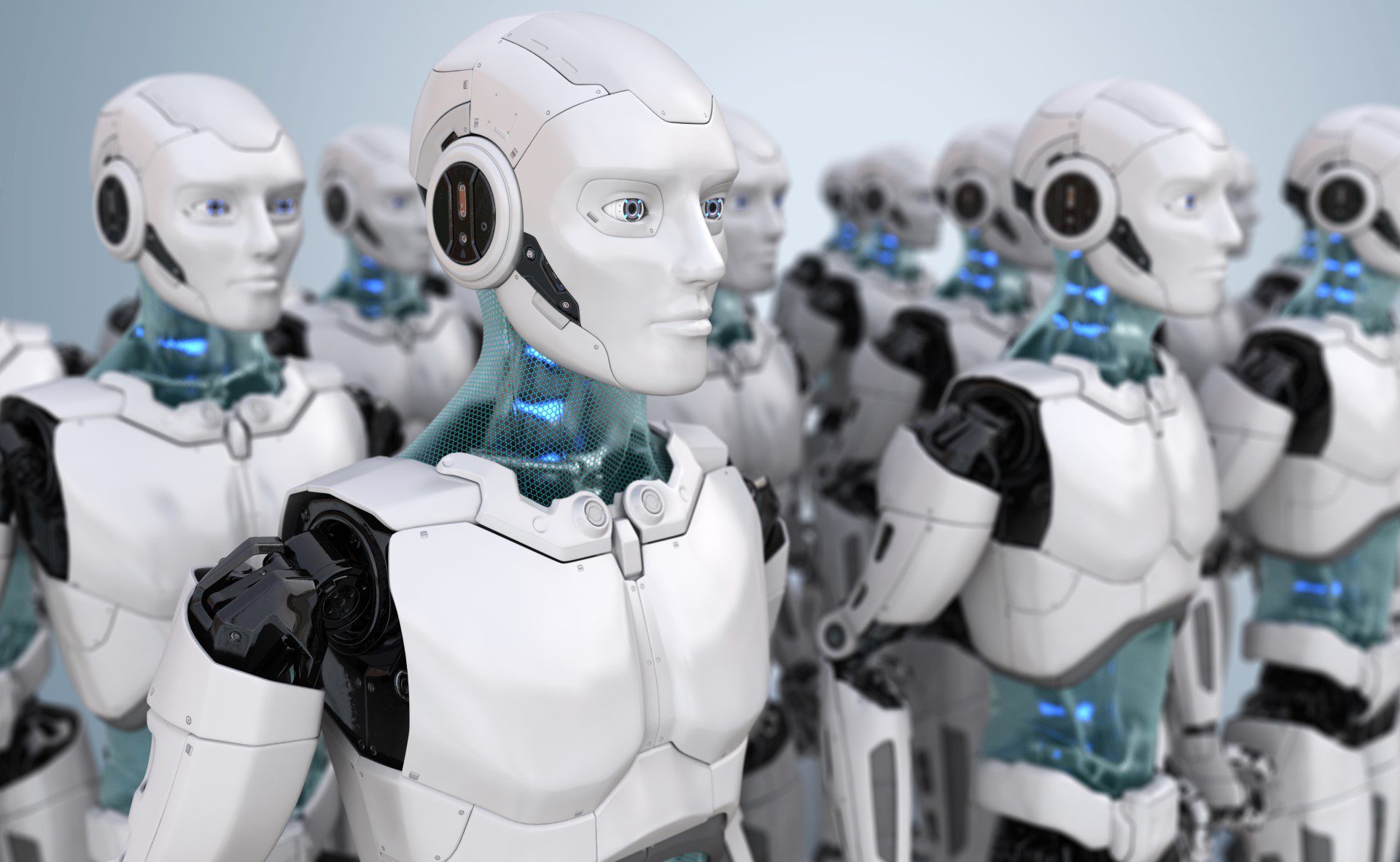 crowd-of-robots-digital-work-automation-1920 Robots androids hybrid digital workplace of the future